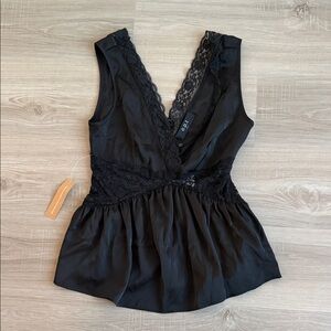 Few Moda OPT Black Lace Trim Peplum Camisole - Women's Intimates